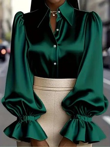 Elegante Satinbluse mit Rüschenmanschetten und Knopfleiste - Schickes Oberteil für Büro und Freizeit - Product Image 5