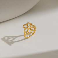 X&L Delicate Hollow Flower Star ZIRCON Open Cuff Ring 18K Gold Plated Stainless Steel Tarnish Free Sweet Daily Jewelry for Women