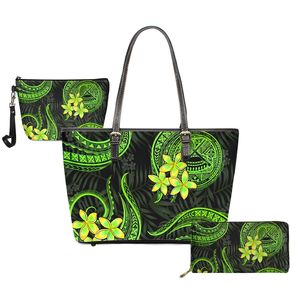 Ensemble de sacs tribaux polynésiens des Samoa américaines, sacs à main pour femmes, sacs à main pour dames, imprimé plumeria doré, sac à main à poignée supérieure, sac à bandoulière, 3 pièces - Product Image 4