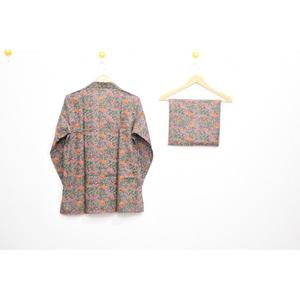 Antique Hand Block Print Pajama Set 100% Cotton <b>Three</b> <b>Quarter</b> Sleeve Turn-Down Collar Long <b>Pants</b> Sleepwear Casual Wear - Product Image 3
