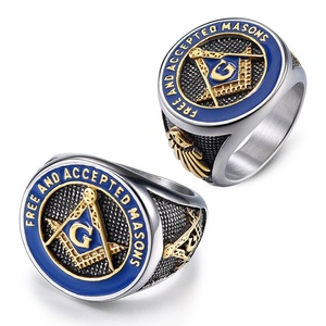 Men's Waterproof Stainless Steel Vintage Freemason Masonic Biker <strong>Rings</strong> Blue Free and Accepted <strong>Masons</strong> <strong>Ring</strong> Band for Men - Product Image 3