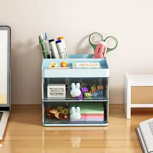 Schicke hübsche Häschengriff klare Schublade Kosmetik Schreibtisch-Aufbewahrungsbox Schreibwaren-Organisator