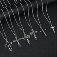 Collier chaîne maillons style Hip-Hop, lot de 6 pendentifs croix en acier inoxydable, pour tenue de rue et quotidienne