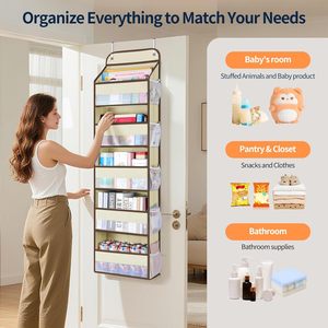 Over The Door Organizer Storage 5 Tier With 10 <b>Mesh</b> Pockets Beige Hanging Closet Organizer For Bathroom Toy Storage - Product Image 4