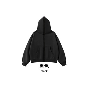 Cremallera a través de la parte superior Boxy Short Wide <span class=keywords><strong>Dark</strong></span> Hip Hop 350G Fleece Zipper Hoodie - Product Image 1