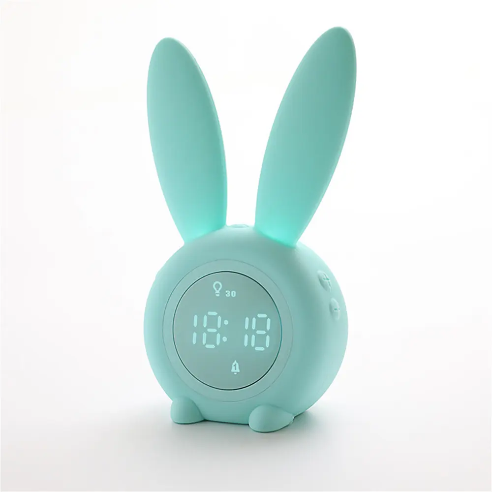 휴대용 귀여운 토끼 모양 디지털 알람 시계 Led 밤 빛 기능 테이블 벽 시계 램프 홈 장식