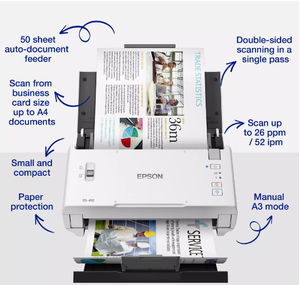 Scanner professionnel compact Epson WorkForce DS-410 A4 à alimentation par feuilles avec chargeur automatique de documents 50 feuilles et logiciel Epson <span class=keywords><strong>Document</strong></span> Capture Pro - Product Image 3