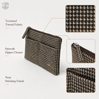 Pochette cosmétique en tweed pied-de-poule, fine et plate, avec poches avant, trousse de toilette de voyage, vente en gros, personnalisable, GWP