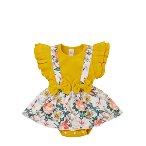 <span class=keywords><strong>2022</strong></span> mode nouveau-né enfant en bas âge bébé filles vêtements ensembles fleur imprimer à manches courtes barboteuse haut nœud Shorts bandeau 2 pièces tenue ensemble - Product Image 2