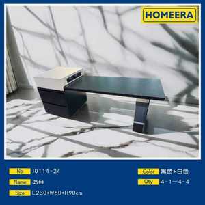 Modern <b>Kitchen</b> Island <b>Table</b> Black <b>High</b>-density Board Rock Plate 2 Drawers Easy To Clean L230cm W80cm H90cm - Product Image 3