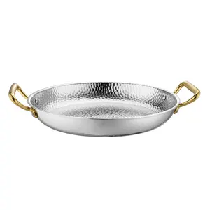 High Quality Severing Shallow Skillet Paella Pan With Gold Handle Induction Available 3 Layer Stainless Steel Frying Pan