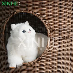 Cama para Gato XH de Novedad Tipo Cilíndrica Tejida en Ratán de Plástico Color Marrón con Patas de Madera, Cesta y Jaulas para Mascotas - Product Image 2