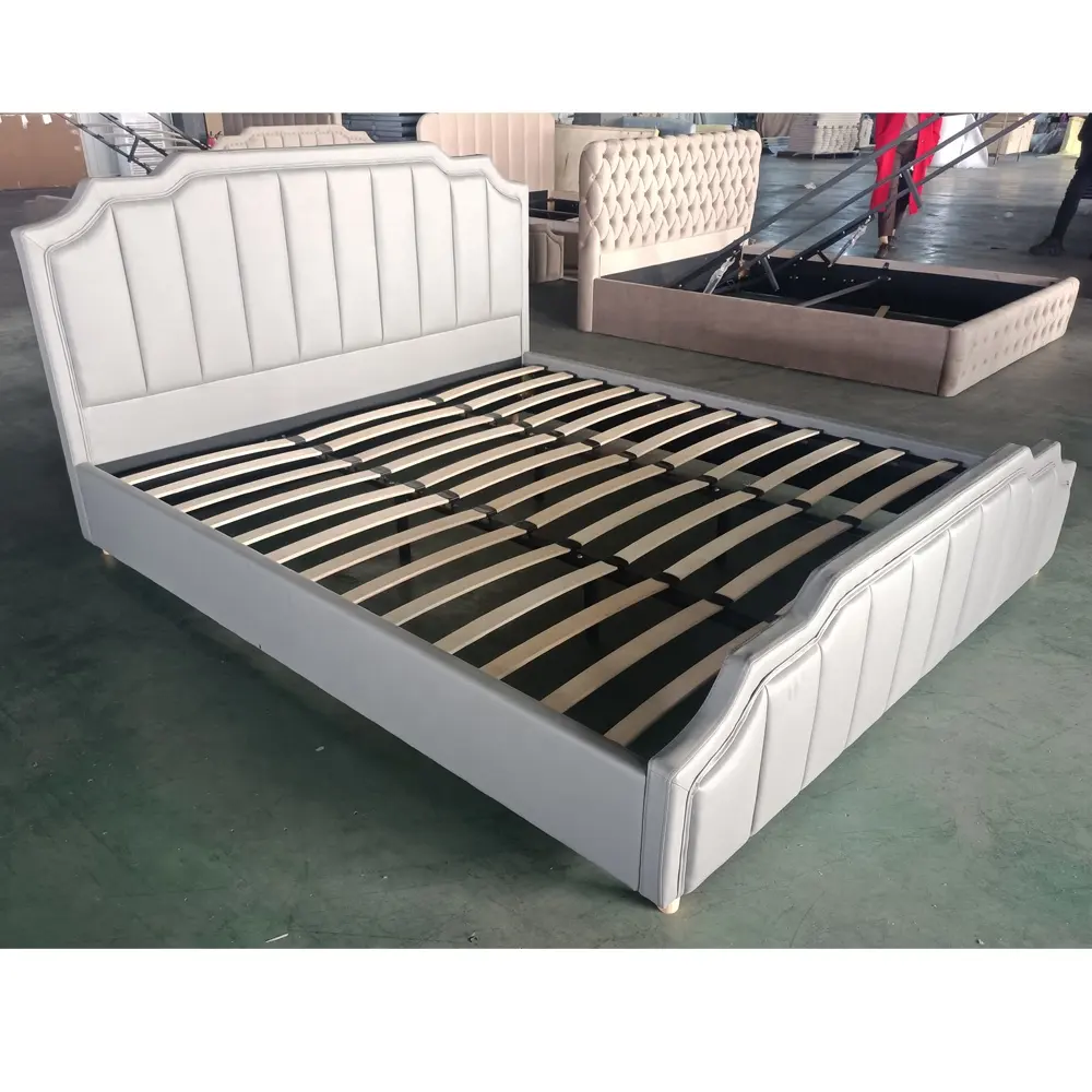 Luxurious Bedroom Furniture Bed Base PVC Other Bed With Storage Gas Lift Double King Up-holstered Bed