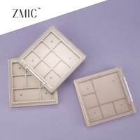 Palette de maquillage carrée 8 compartiments vide pour fards à paupières, contours et blush, avec couvercle transparent, personnalisable, en ABS marron