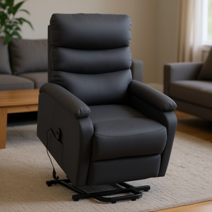 Sillón Reclinable de Cuero Sintético Gris Oscuro, Respaldo Alto, Brazos Acolchados, Mecanismo de Elevación, Mueble para Sala de Estar - Product Image 2