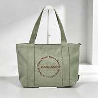 Tas Tote Kanvas Tebal Desain Minimalis dengan Ritsleting Atas dan Bordir Kustom untuk Wanita, Cocok untuk Kerja Kantor dan Pasar Mingguan