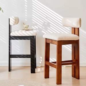 Chaise de relaxation de style crème <span class=keywords><strong>Tabouret</strong></span> haut rembourré tout en bois massif Tabourets de <span class=keywords><strong>bar</strong></span> en peau d'agneau de qualité supérieure - Product Image 3