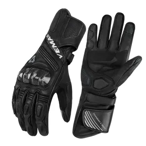 New VEMAR Long Genuine Leather Motorcycle Racing Gloves Breathable Touch Screen Motocross Motorbike Full Finger Gloves