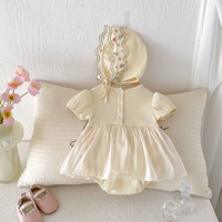 Combinaison pour bébé nouveau-né, filles, manches courtes, dentelle, fleurs, avec chapeau