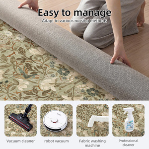 EIFFEL HOME Tapis en fibre de polyester à motif de plantes et de fleurs rétro américain, lavable en machine, imperméable, résistant aux taches, pour salon - Product Image 4