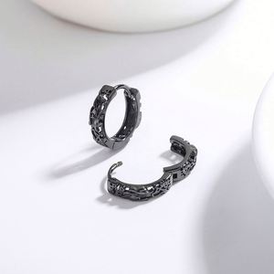 Boucles d'oreilles créoles en argent sterling 925, style punk rock, pour femmes et hommes, avec pierres naturelles de qualité, bijoux d'oreille hip-hop - Product Image 2