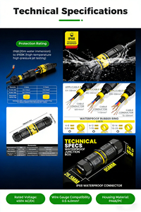 Conector Industrial Circular <span class=keywords><strong>de</strong></span> 3 Pines, Resistente al Agua IP68, Contacto <span class=keywords><strong>de</strong></span> Cobre, para Equipos <span class=keywords><strong>de</strong></span> Iluminación LED - Product Image 2