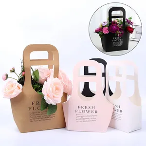 Diskon besar tas buket bunga kertas putih Kraft gaya Korea dengan pegangan untuk penataan bunga