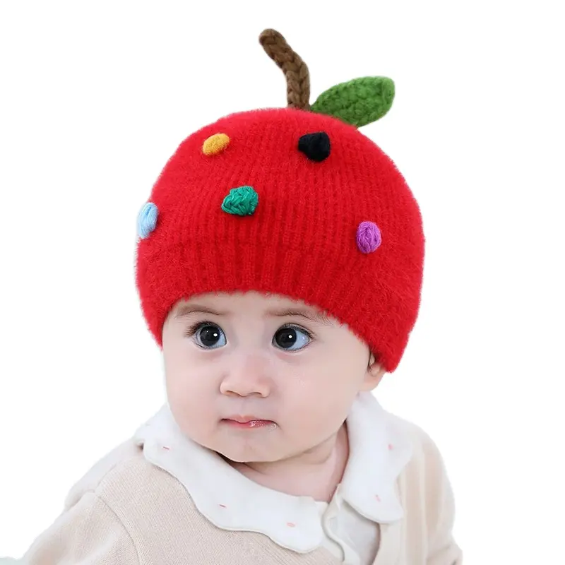 Baby knitted tire winter new knit hat for baby mink cold proof children's woolen strawberry Pullover baby hats