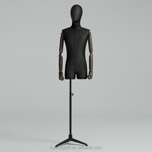 Exhibición de ropa, maniquí africano de pierna larga, lino negro/blanco, medio cuerpo para <span class=keywords><strong>hombre</strong></span> con brazos de madera flexibles - Product Image 6