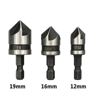 Hexagonal Round Shank Chamfering <b>Tool</b> 12 16 19mm Carbide Tipped <b>Woodworking</b> Hole Opener Countersink Set - Product Image 1