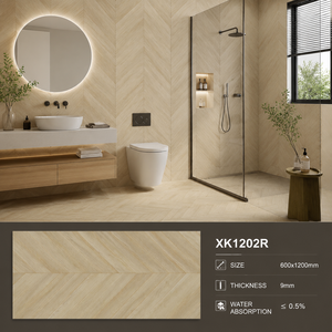 Carreaux de porcelaine effet bois moderne en chevrons (herringbone) 600x1200mm, brillants, résistants à l'usure, pour sol de salle de bain, garantie 5 ans - Product Image 2