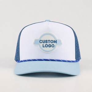 Casquette de golf personnalisée à 5 panneaux avec cordon, logo en caoutchouc PVC, respirante, perforations découpées au laser, réglable, à fermeture snapback, casquette de baseball perforée - Product Image 1