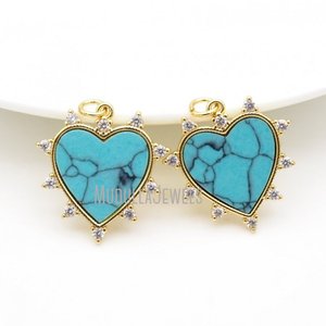 PM43445 Natural Gemstone Turquoise Heart Pendant Gold Plated Love Zircon Charm for Bracelet Earring <strong>Jewelry</strong> Making <strong>Supplies</strong> - Product Image 1