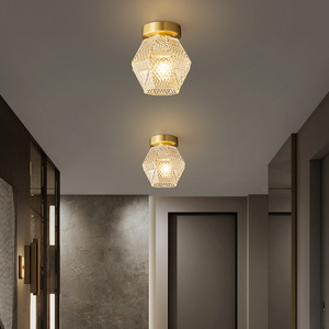Lampe de plafond en cuivre et verre LED de luxe, petite lampe de plafond, villa, maison, balcon, escalier, décoration intérieure, lampe de plafond simple - Product Image 2