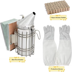 Nouveau <span class=keywords><strong>kit</strong></span> d'outils apicoles : Gants anti-abeilles en peau de mouton, enfumoirs à abeilles, sac de rangement, équipement apicole (métal et bambou) - Product Image 1