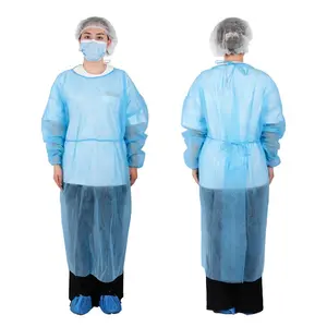 Harga pabrik murah pp sekali pakai biru debu gratis gaun medis pakaian kerja untuk rumah sakit