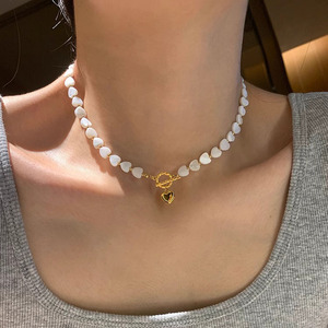 Collier élégant et simple en perles de coquillages naturels en forme de <span class=keywords><strong>cœur</strong></span> avec fermoir OT pour femme, bijou tendance, cadeau - Product Image 3