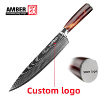 Meilleur vendeur Couteau de chef de 8 pouces Acier à haute teneur en carbone Motif ondulé Manche en bois Pakka Couteau de cuisine tranchant comme un rasoir Vente chaude Outil en métal