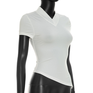 Viviblook Y26TP251 T-shirt à manches courtes pour femme, col rond, ourlet incliné, décontracté, nouvelle collection été - Product Image 3