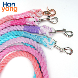 Hanyang personalizado hecho a mano perro collares correas OEM venta al por mayor personalizado trenzado cuero gradiente algodón anudado cuerda Nylon - Product Image 5