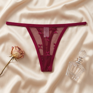 Tanga de malla transparente para mujer con bordado de corazón, tirantes finos, cintura baja, bragas sexys, suaves y elásticas, talla grande, ropa interior tipo G-string para damas. - Product Image 3