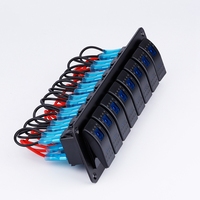 Étanche 8Gang Commutateur Panneau Système De Commande DPDT Terminal Lampes Bleu Double Led Huit Ports Marine Rocker Switch Bleu Contura
