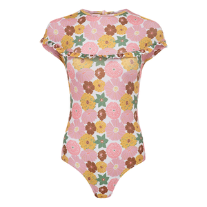 Costume da bagno donna all'ingrosso OEM un pezzo colorato stampa floreale moda Beachwear più copertura arruffato giovani ragazze Bikini bagno - Product Image 3