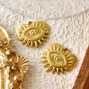 Pendentif œil porte-bonheur en acier inoxydable, plaqué or rétro, pour collier, bracelet, porte-clés, accessoire de bijouterie DIY - Product Image 2