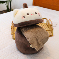 Bantal cangkir teh susu mewah lucu selimut 2 in 1 bantal boneka Boba kucing kelinci Panda