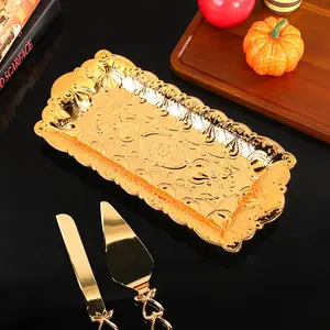 Metal rectangle plates candy dessert plates for events weddings Decorative Plastic Gold Serving Tray with Handles