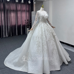 Haute qualité a-ligne Silhouette cou à manches longues <span class=keywords><strong>mariée</strong></span> <span class=keywords><strong>grande</strong></span> <span class=keywords><strong>taille</strong></span> longueur au sol chapelle Train dentelle <span class=keywords><strong>robe</strong></span> de <span class=keywords><strong>mariée</strong></span> Lsch17 - Product Image 4
