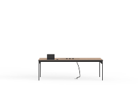 Table de réunion moderne en acier rouge avec prises intégrées, design durable et écologique pour salle de réunion d'hôtel