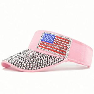 Créez votre propre visière pare-soleil en paille avec drapeau américain et strass pour le cyclisme et les voyages en extérieur – Vente en gros - Product Image 3