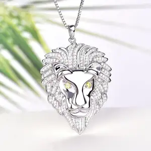 Yh Jewellery Iced Out Design Bling 925 Silver Sterling Cz Diamond Stone Crown Lion Head Hip Hop Pendant Jewelry